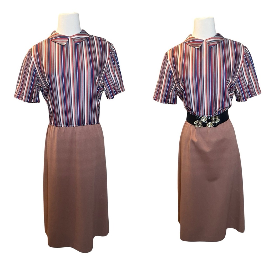 It's a Lehigh Vintage Multicolor Dress Striped Peter Pan Collar Secretary Preppy